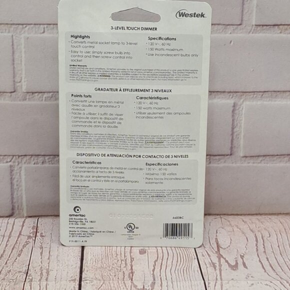 Westek 3-Level Touch 150W Indoor Universal Dimmer for Incandescent Bulbs - Picture 6 of 9